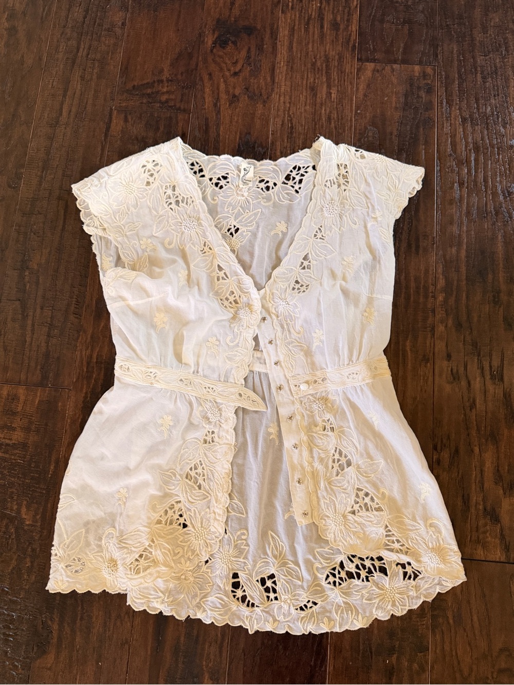 Embroidered Ivory Cotton Lace Top